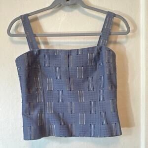 By Etcetera Blue Textured Strapless Crop Top Size 6 Cotton Blend